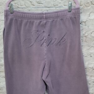PINK Victoria's Secret Y2K Womens L Lavender Fleece Lined Sweatpants, Drawstring